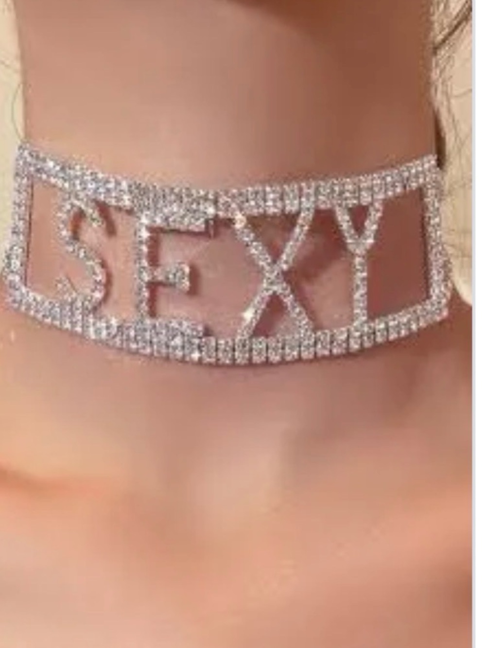 $8 Bundle Item - Silver 'SEXY' Crystal Pavé Choker Necklace